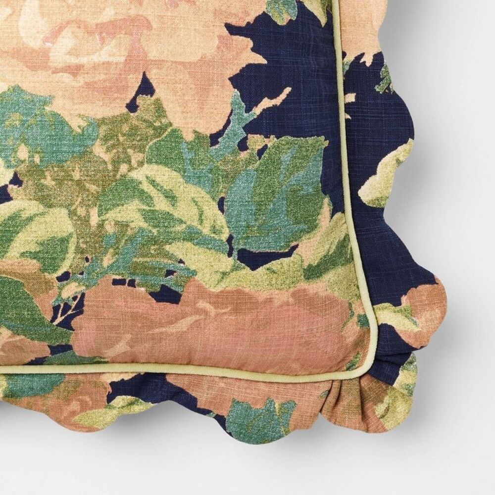 Square Floral Bloom with Scallop Flange Throw Pill Navy - Picture 3 of 4